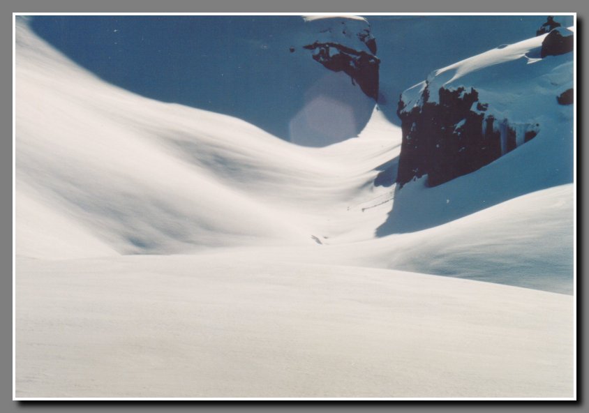 A snow filled ravine.