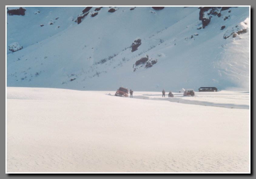 The Bronco is still trying to scale the tall river snow banks.