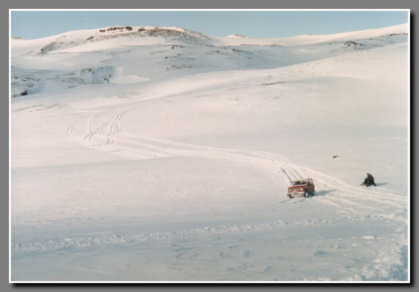 Day two. We left Thorsmork valley and are on our way to the top of Eyjafjallajokull glacier. This is the first serious hill on our way. Halli has too much air pressure in the tires. He is going to have to let some air out to make it up.